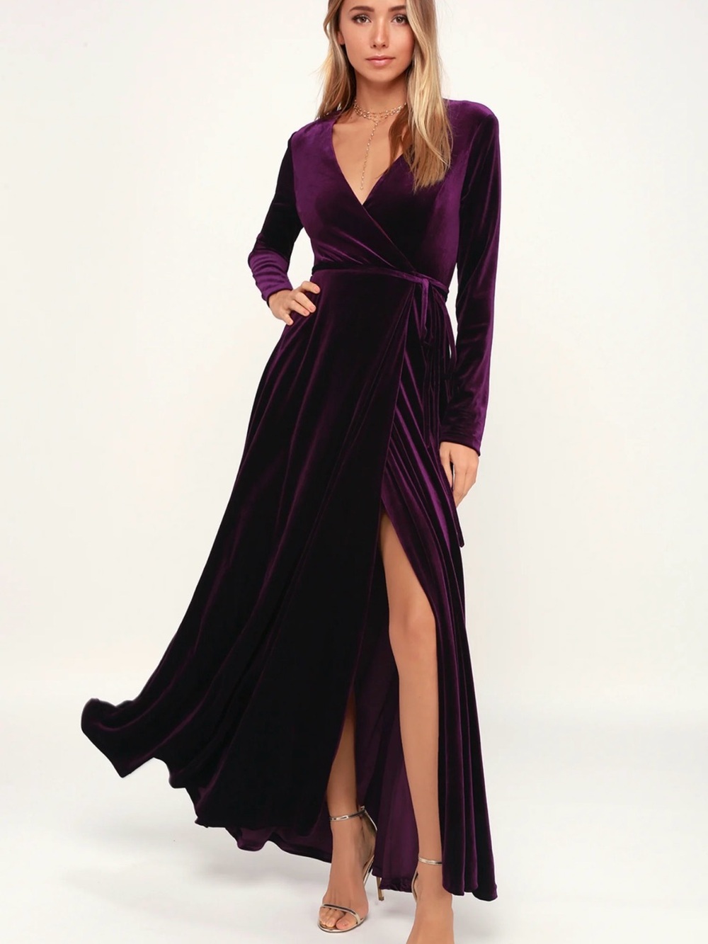 Jacinda Plum Purple Velvet Wrap Maxi Dress
